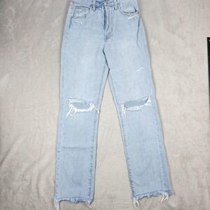 Paige Sawyer Jeans Womens 23 Light Wash Distressed Frayed‎ Hem High Rise Denim